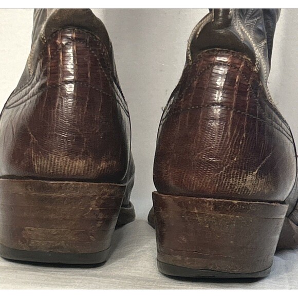 Vintage Dan Post Boots Mens 8.5 Teju Lizard Skin Brown Cowboy Western 6834 - Picture 7 of 12